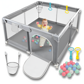 Baby Playpen 128×128×68 cm — Breathable Mesh Play Yard with Anti-Collision Foam